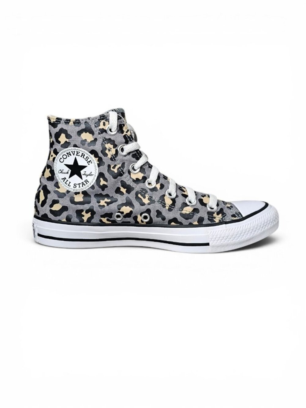 Converse Chuck Taylor All Star Hi Top Leopard Print Sneaker Shoe Women's Gray 7